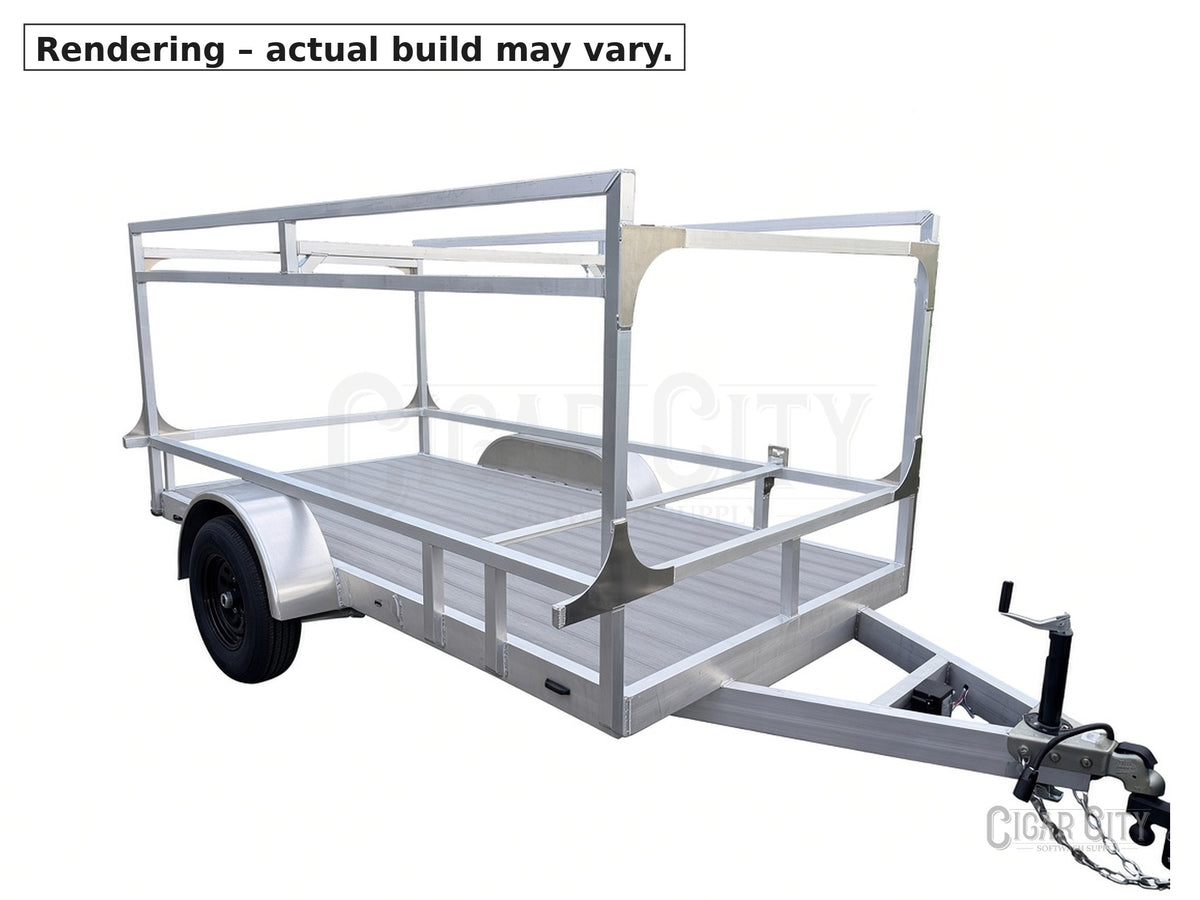 Dominator Fabrication 6x10 aluminum single axle utility trailer – Rendering – actual build may vary